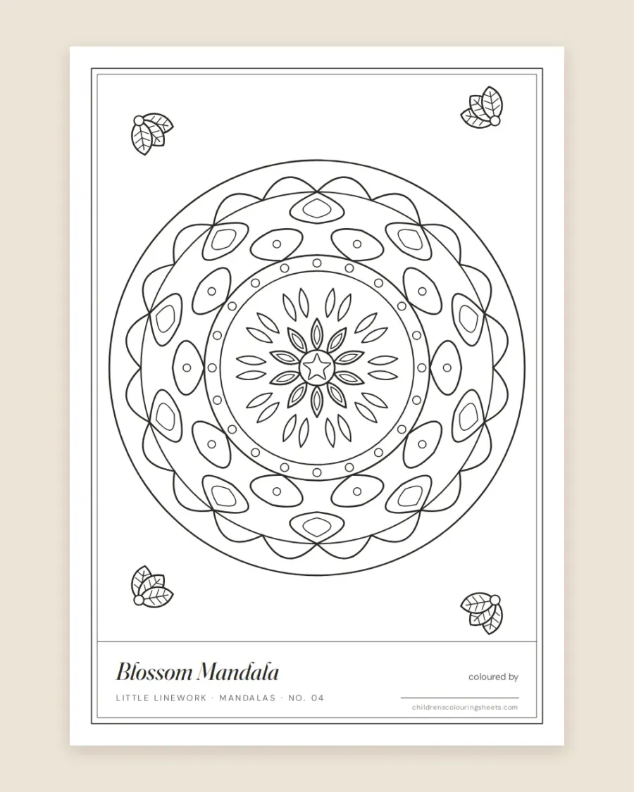 Blossom Mandala Colouring Sheet — printable preview