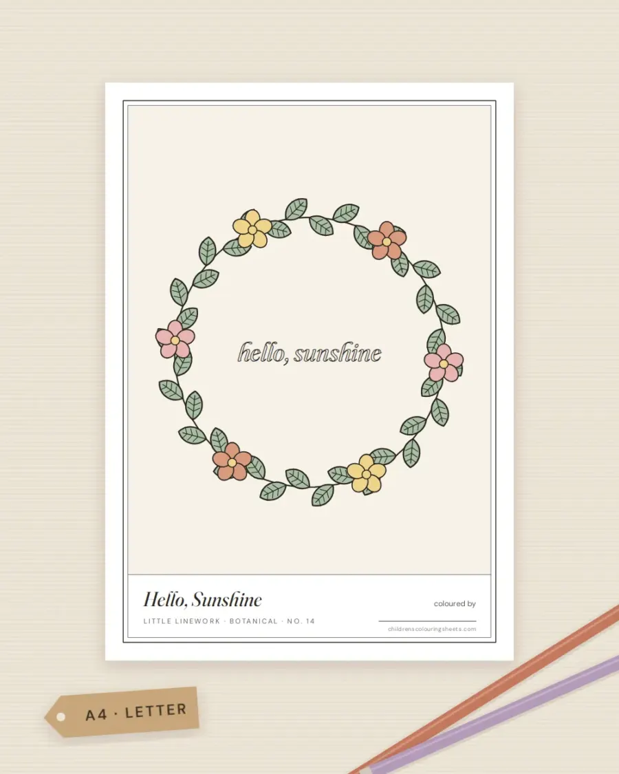 Hello Sunshine Wreath Colouring Sheet