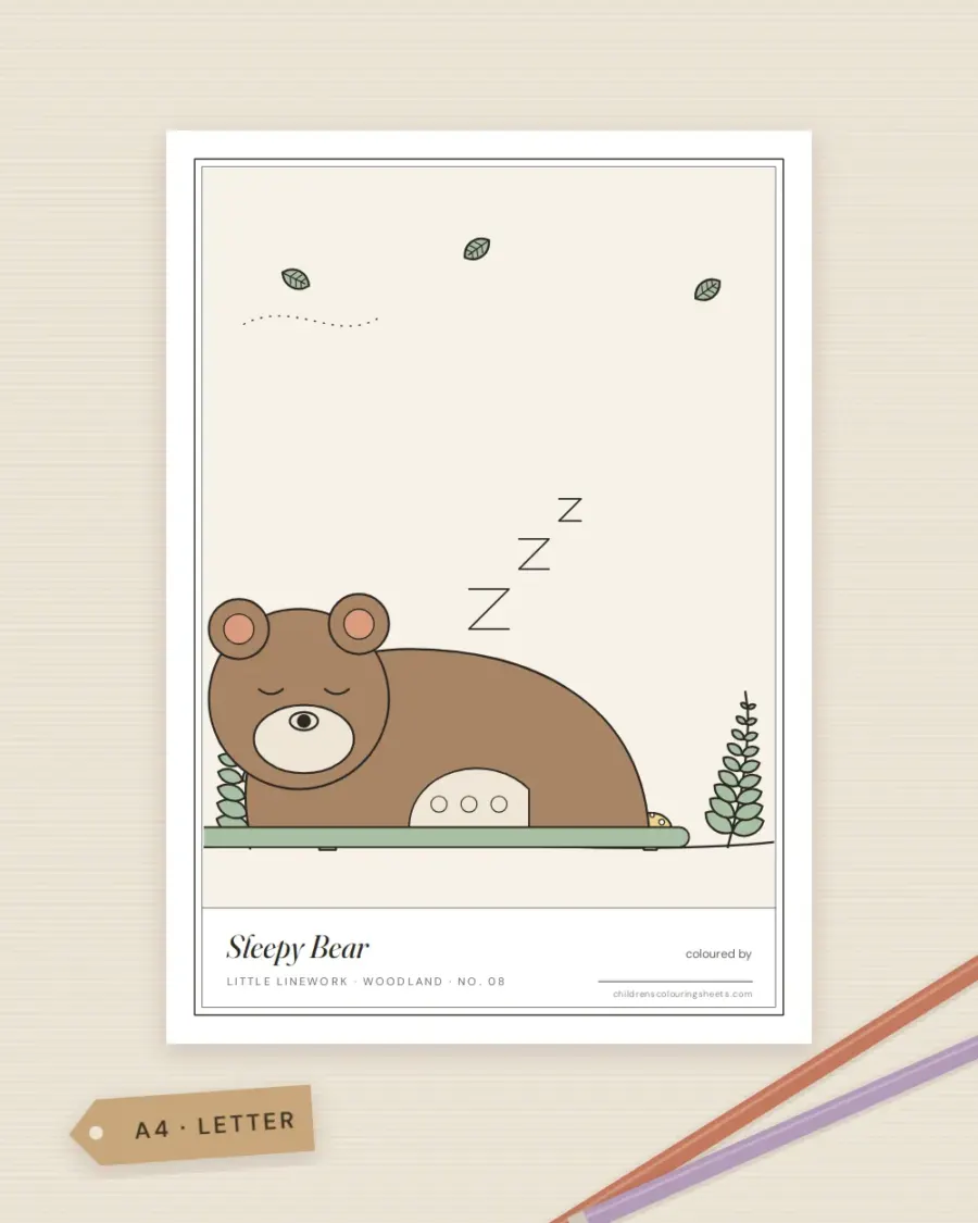 Sleepy Bear Colouring Sheet