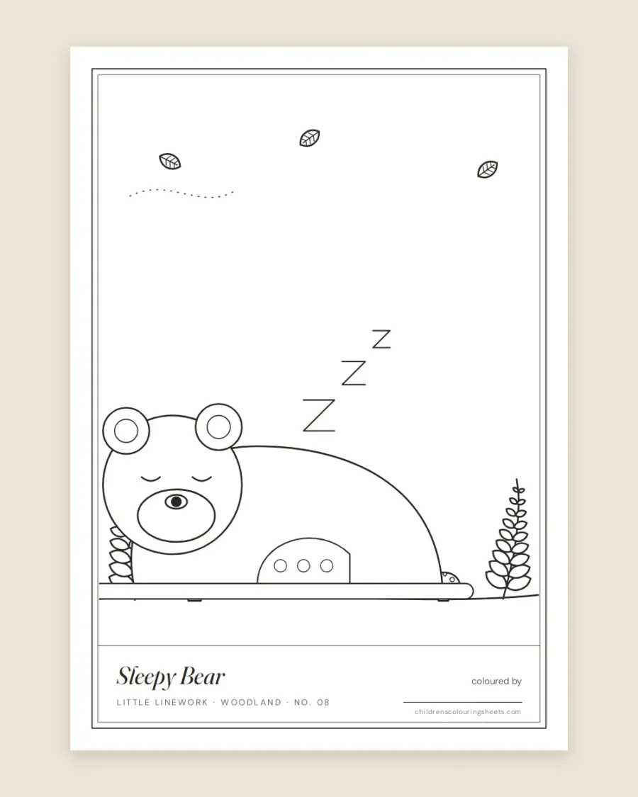 Sleepy Bear Colouring Sheet — printable preview