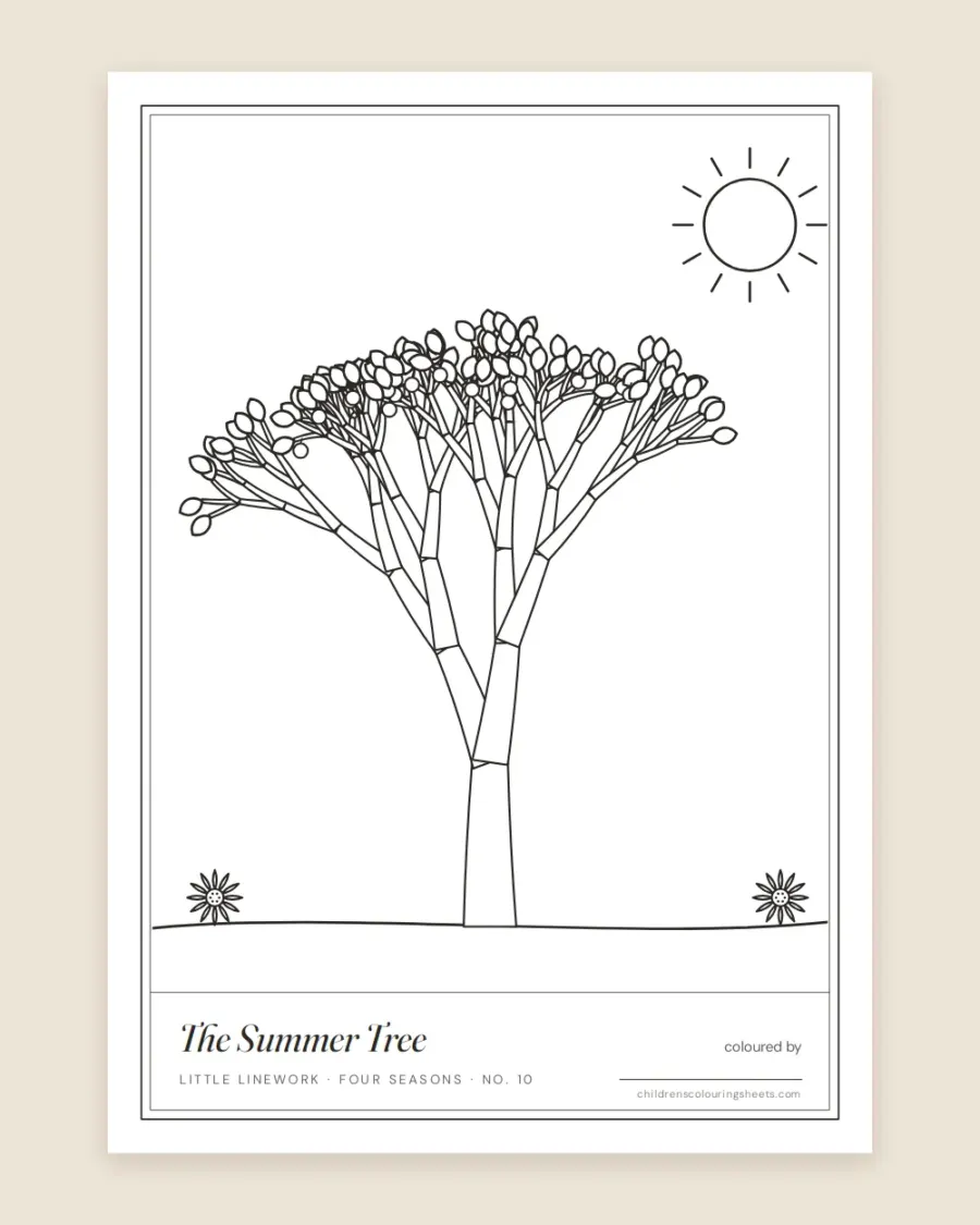 Summer Apple Tree Colouring Sheet — printable preview