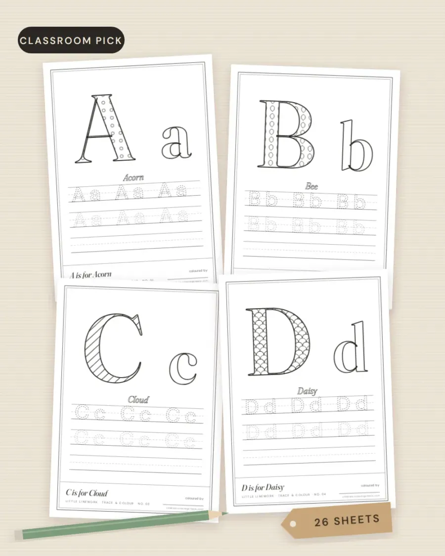 Trace and Colour Alphabet printable sheets