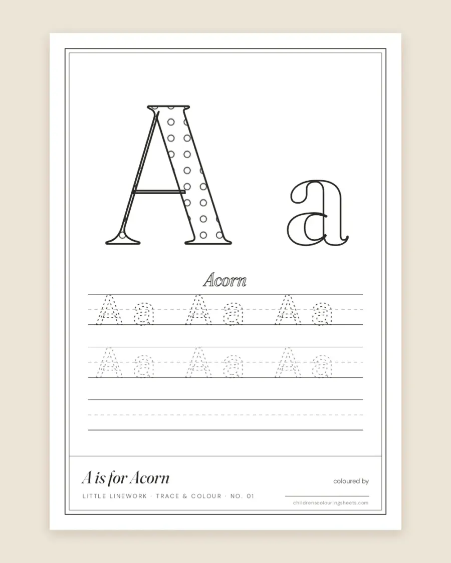 Trace & Colour Alphabet A–Z — printable preview
