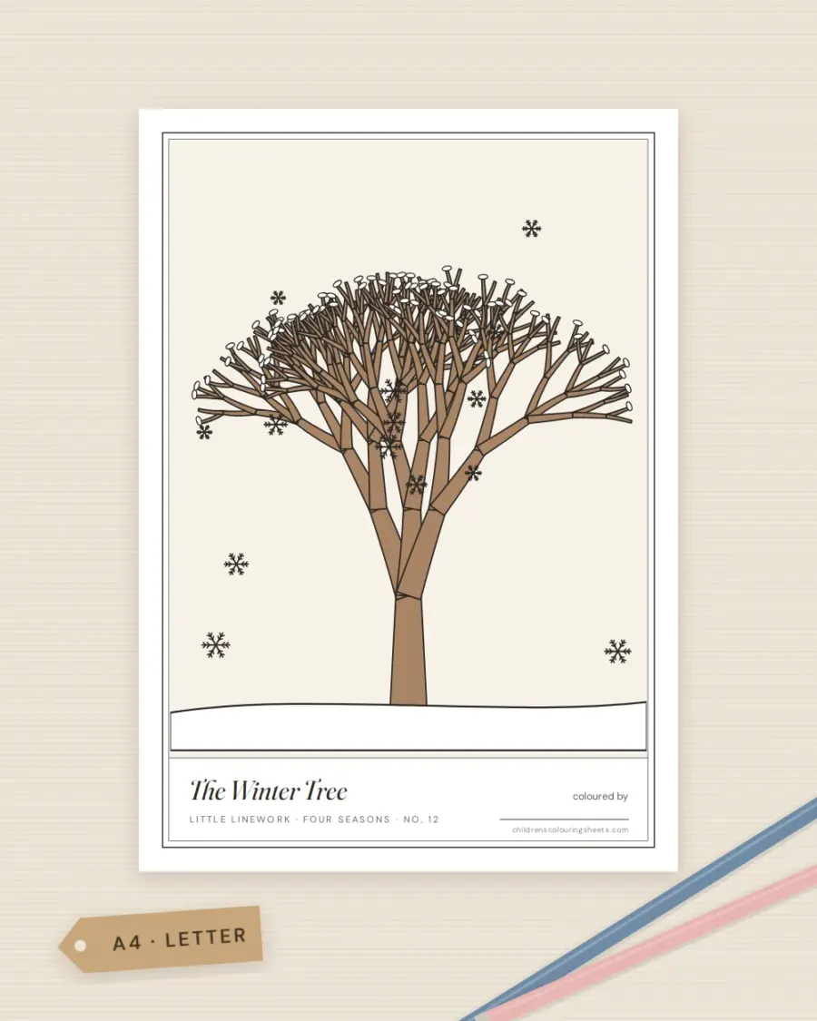 Winter Snow Tree Colouring Sheet