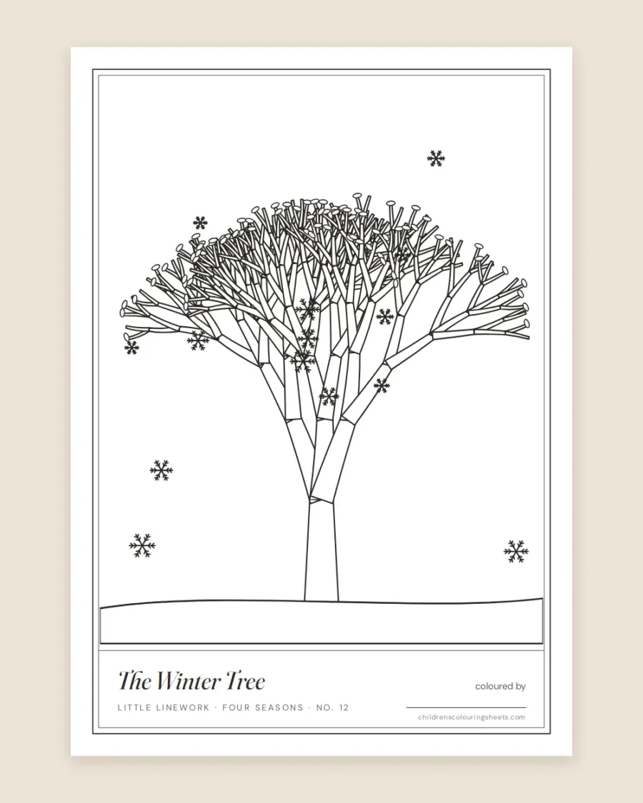 Winter Snow Tree Colouring Sheet — printable preview
